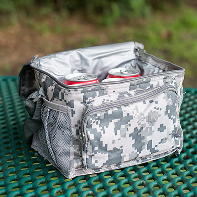 NAVIGATOR<sup>&reg;</sup> 6-Can Cooler - This digital camo print insulated 6-can cooler will keep your beverages cool on the go.  Cooler features a zippered front pocket, side mesh pockets for extra storage and adjustable shoulder strap.