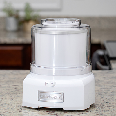 CUISINART<sup>&reg;</sup> Ice Cream Maker - Create your own fresh, frozen treats like ice cream, frozen yogurt, sorbet and much more at home in less than 20 minutes.  Features include advanced mixing paddle, double insulated freezer bowl that holds 1.5 quarts, heavy-duty motor, easy-lock lid, and compact with built-in cord storage.