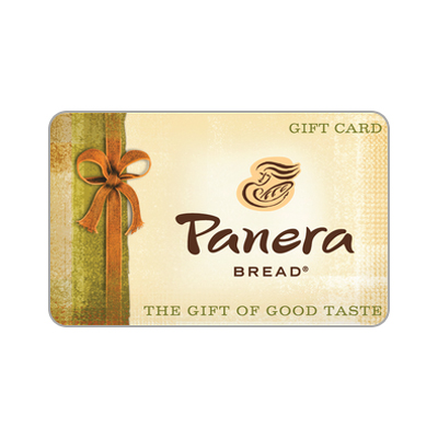 PANERA BREAD<sup>&reg;</sup> $25 Gift Card - Panera Bread is committed to providing great tasting, quality food that people can trust. Highlighted by antibiotic-free chicken, whole grain bread, select organic and all-natural ingredients and a menu free of man-made trans-fat, Panera is committed to providing great tasting quality food people can trust.