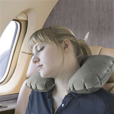 TALUS<sup>&reg;</sup> Inflatable Travel Pillow - This lightweight, compact travel pillow tucks into a pocket or purse and then quickly inflates with just a few puffs. It has a soft cover for restful comfort and includes a convenient carry pouch.