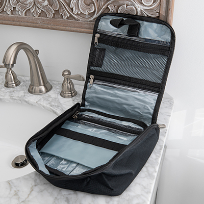 PREMIUMBAG<sup>&reg;</sup> Toiletry Bag - Easily pack and store your toiletries for a weekend getaway or business trip.  Bag designed to hang anywhere and has a removable inside organizer. Interior has elastic loop holder, mesh zippered pocket, and transparent pockets for toiletries. Measures: 9.5&quot;  x 2.7&quot; x 8.5&quot;.