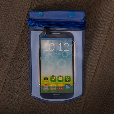 SMOOTH TRIP<sup>&reg;</sup> Waterproof Bag - Protect your phone, camera, and electronics with this waterproof bag.  Features include a double seal, which folds down with 2 snap closures, welded seams, clear-view windows for touch screen access, and adjustable neck cord.